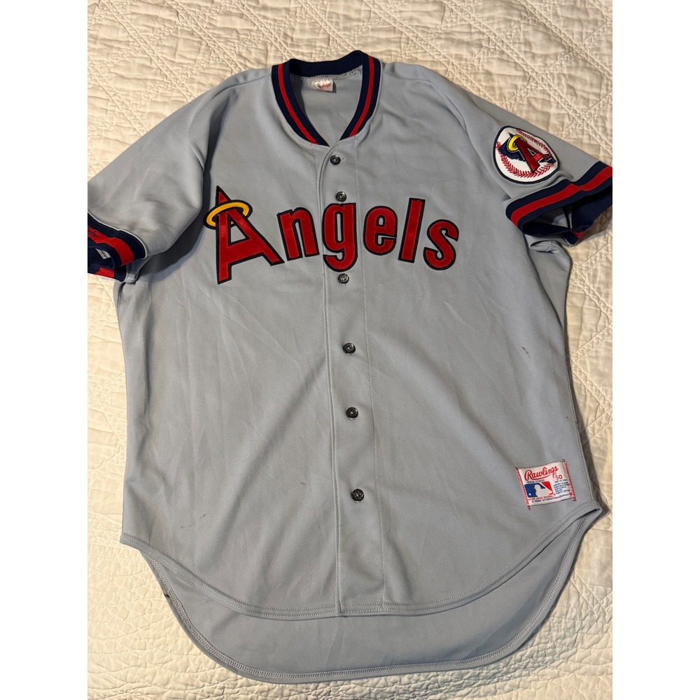 Rawlings California Angels Baseball Jersey Mens 50 Grey Vintage MLB Button USA - Picture 1 of 13